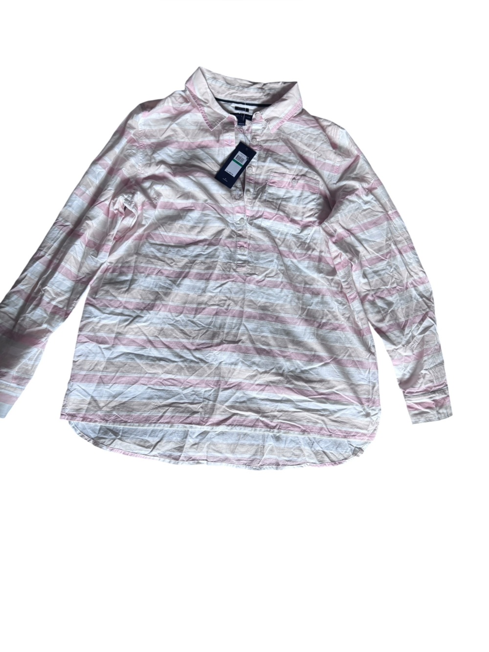 Tommy Hilfiger button down stripped top sz large coastal New $70 long sleeve
